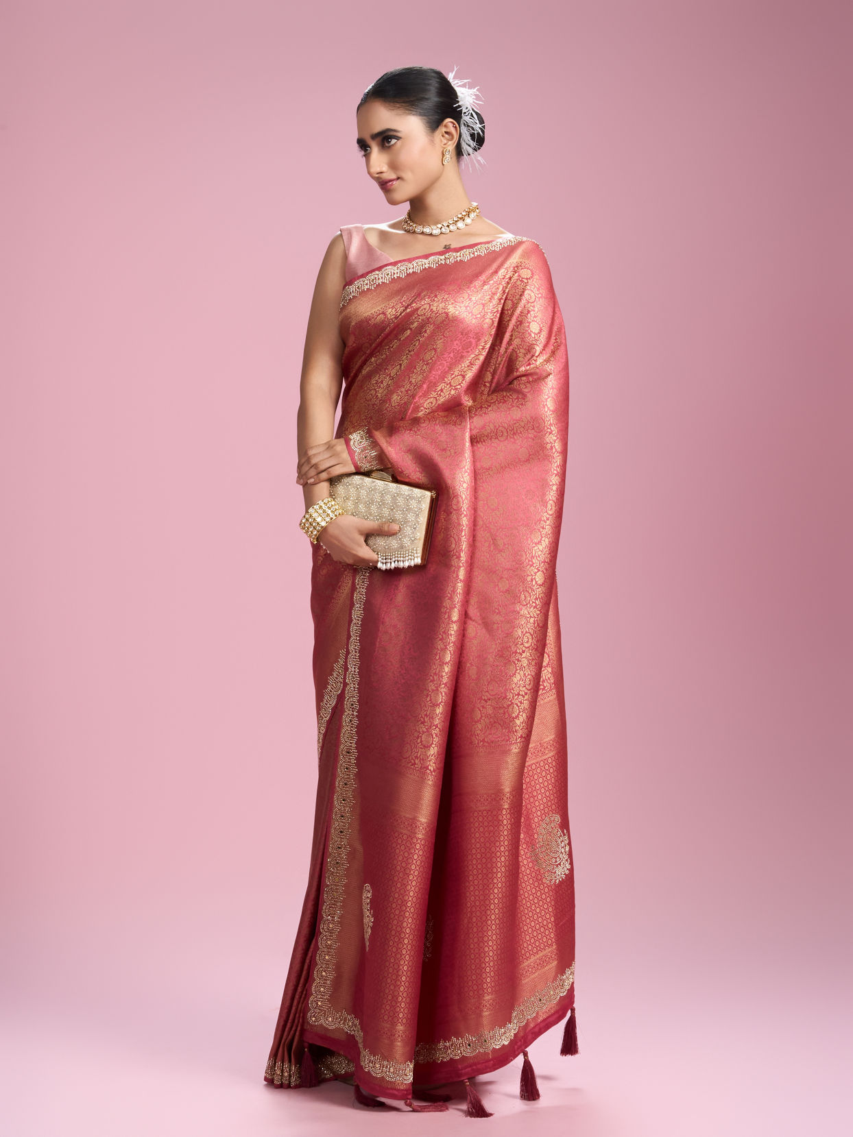 Mohey Women Radiant Coral Elegance Women Saree