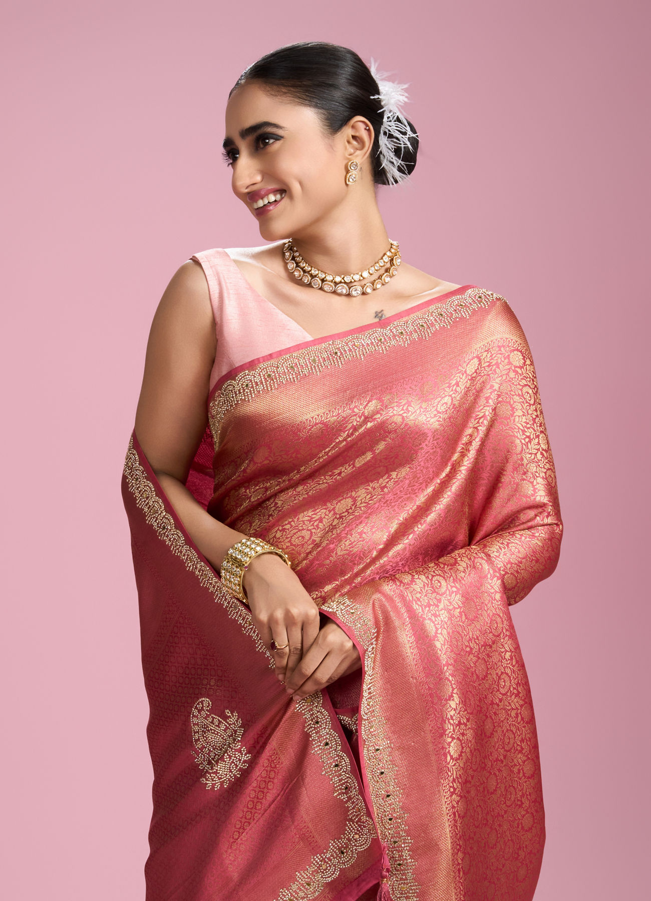 Mohey Women Radiant Coral Elegance Women Saree
