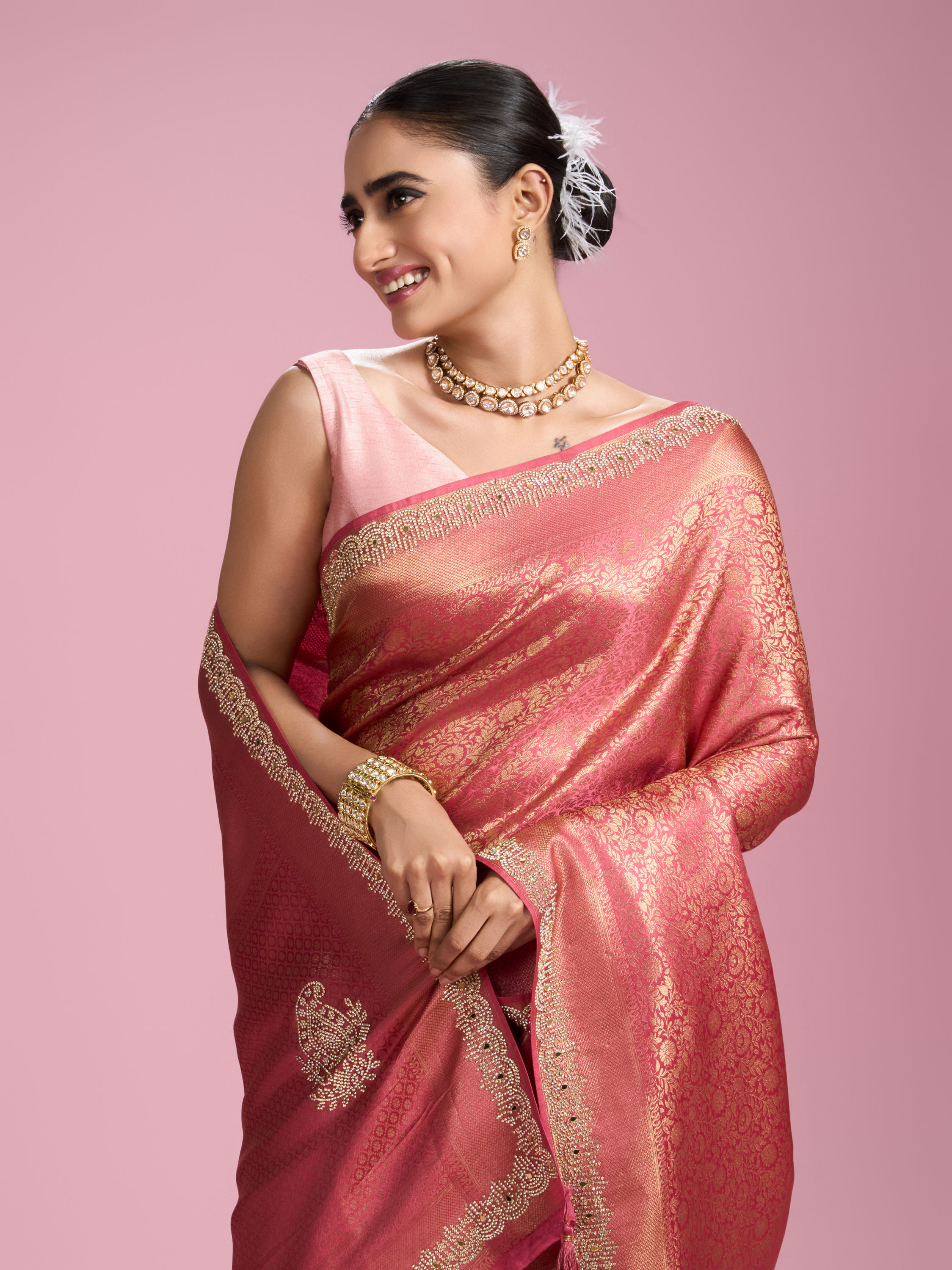 Mohey Women Radiant Coral Elegance Women Saree