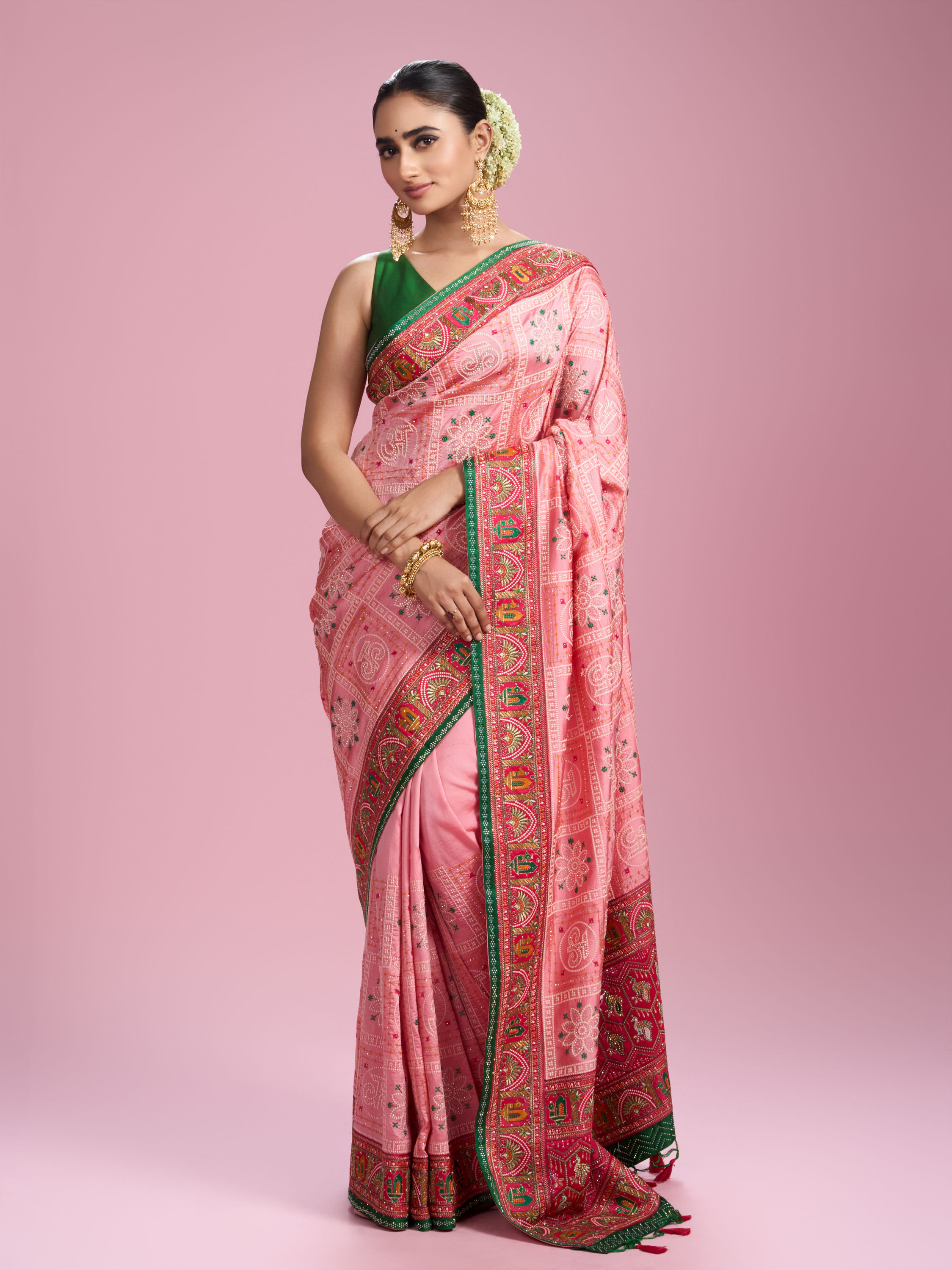Mohey Women Vibrant Pink Charm Saree