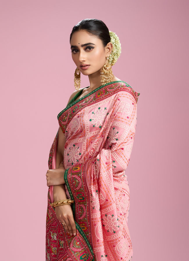 Mohey Women Vibrant Pink Charm Saree