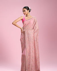 Mohey Women Elegant Pink Organza Saree