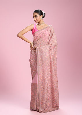Mohey Women Elegant Pink Organza Saree
