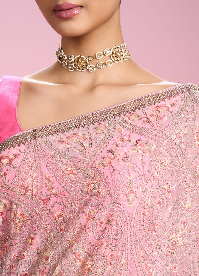 Mohey Women Elegant Pink Organza Saree