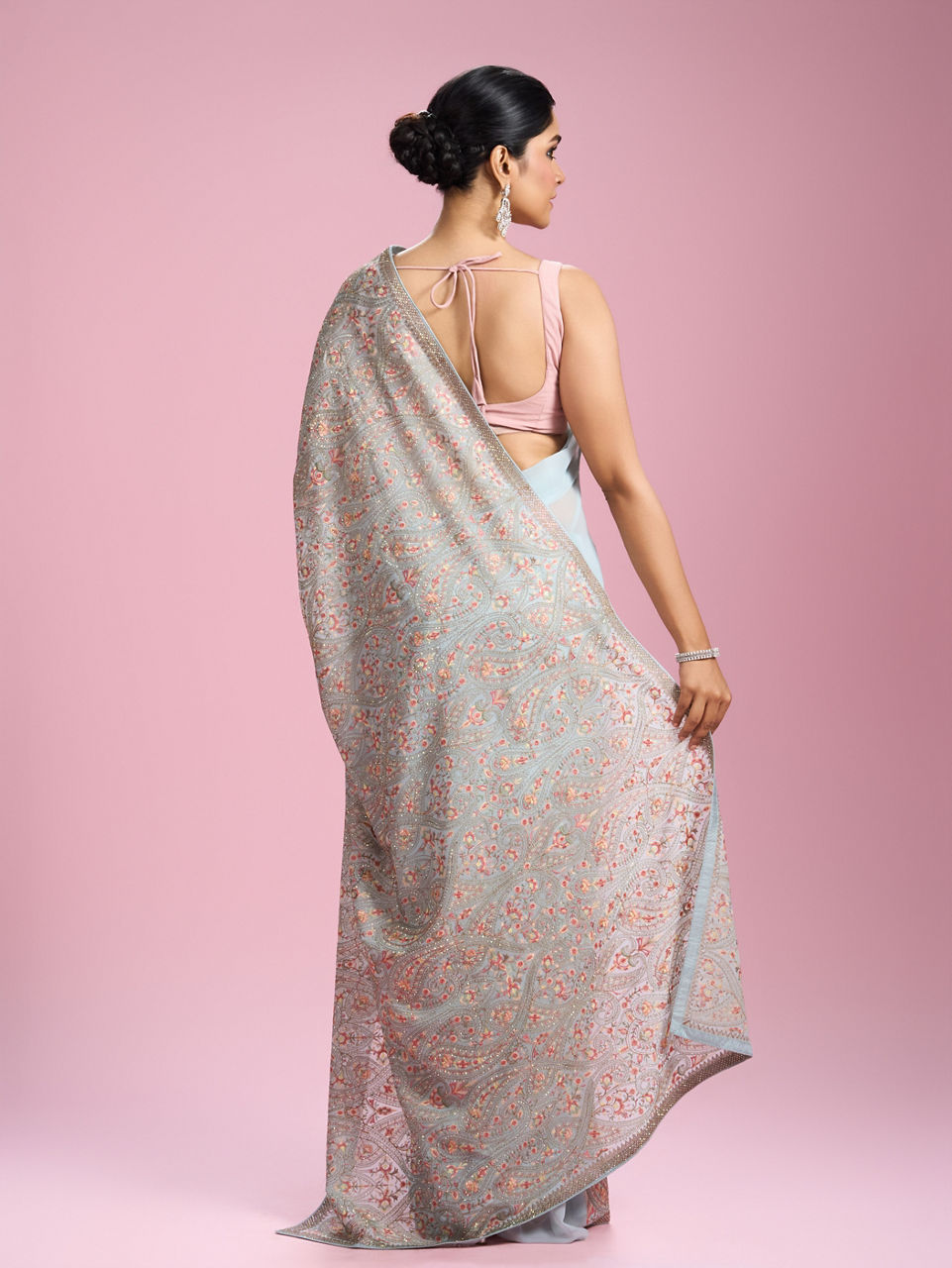 Mohey Women Light Blue Georgette Saree