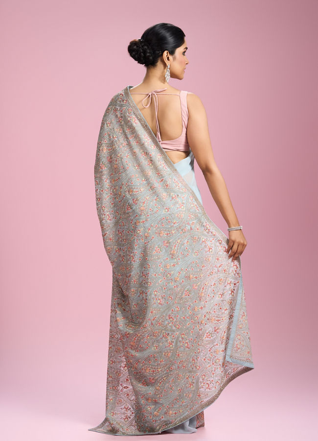 Mohey Women Light Blue Georgette Saree