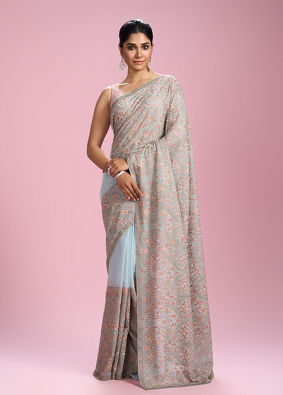 Mohey Women Light Blue Georgette Saree