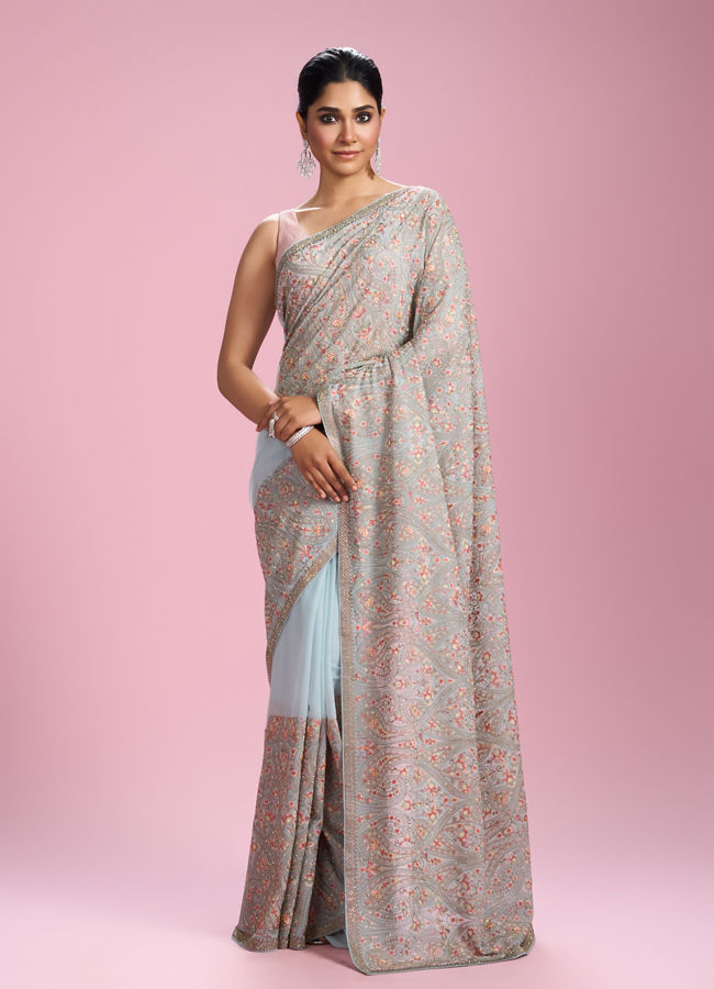 Mohey Women Light Blue Georgette Saree