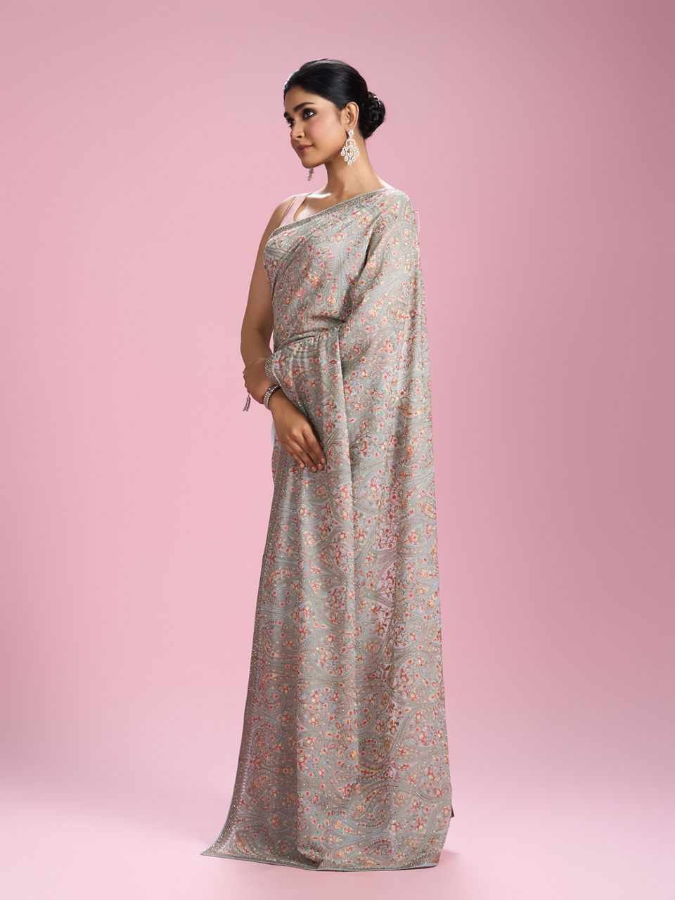 Mohey Women Light Blue Georgette Saree