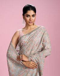 Mohey Women Light Blue Georgette Saree