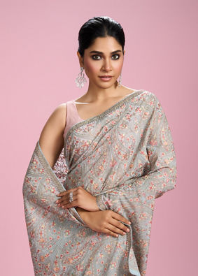 Mohey Women Light Blue Georgette Saree