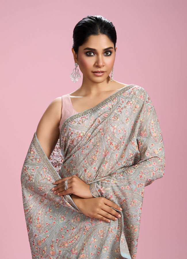 Mohey Women Light Blue Georgette Saree