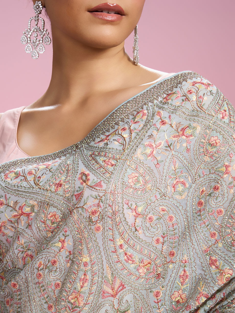 Mohey Women Light Blue Georgette Saree