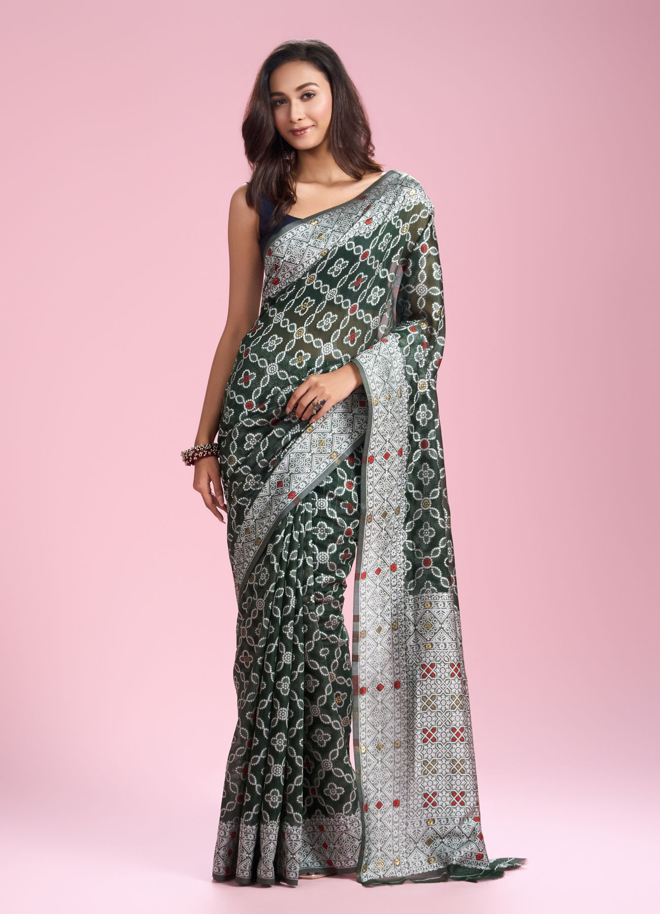 Mohey Women Regal Bottle Green Saree