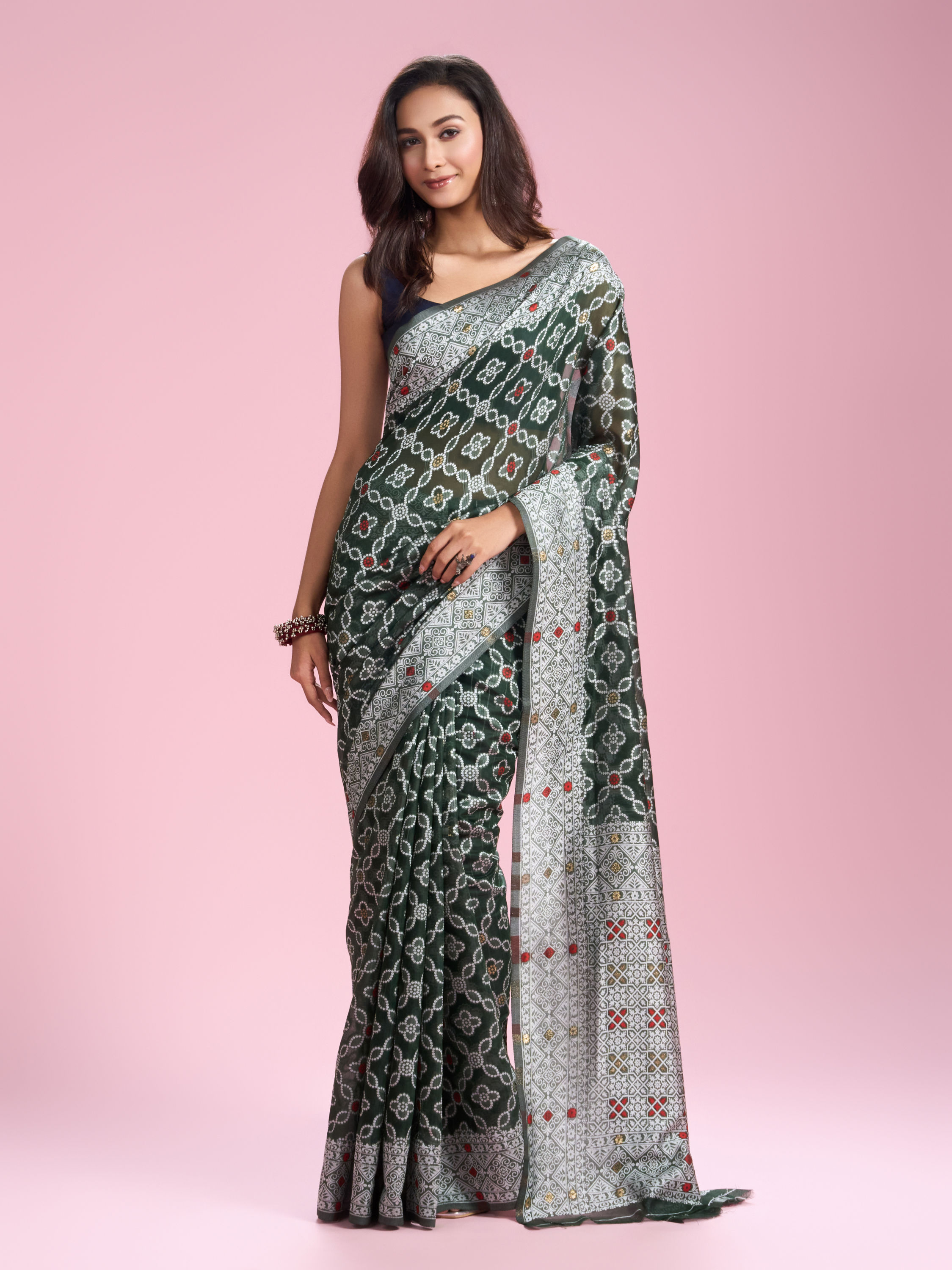Mohey Women Regal Bottle Green Saree