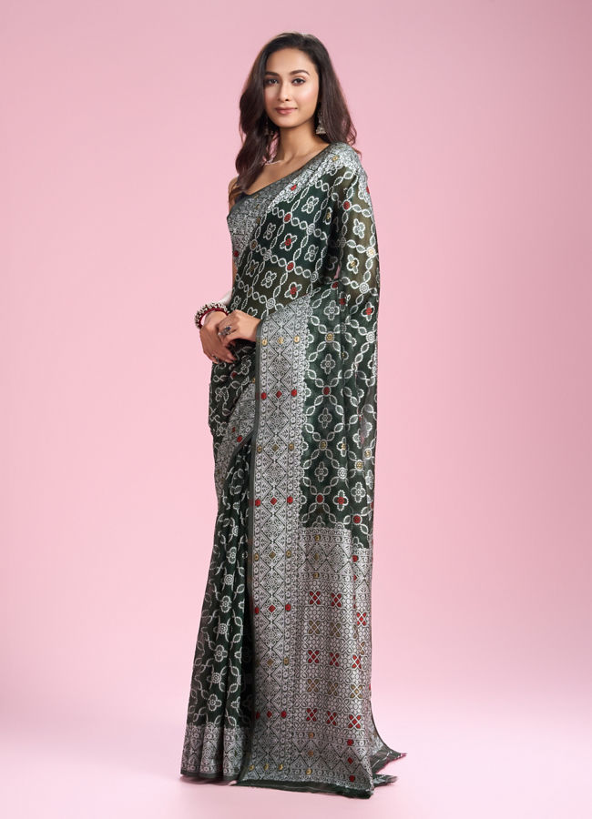 Mohey Women Regal Bottle Green Saree