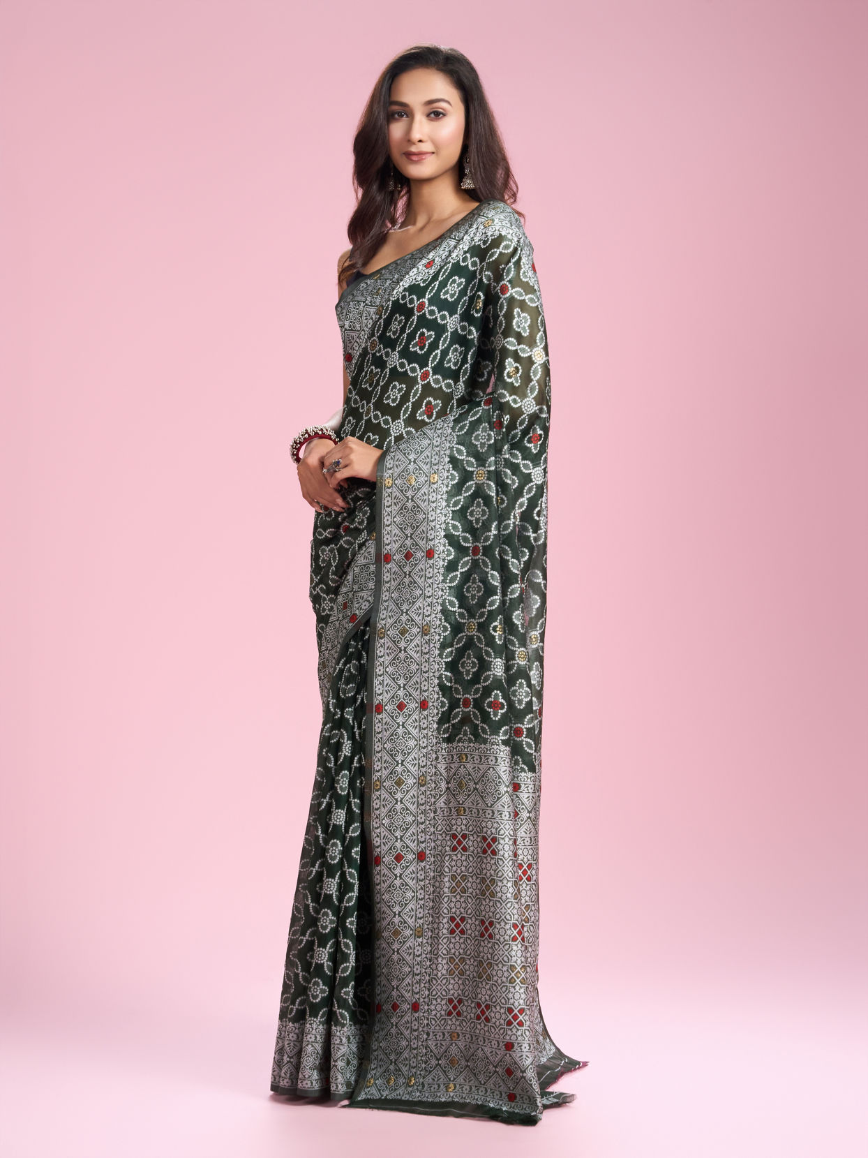 Mohey Women Regal Bottle Green Saree