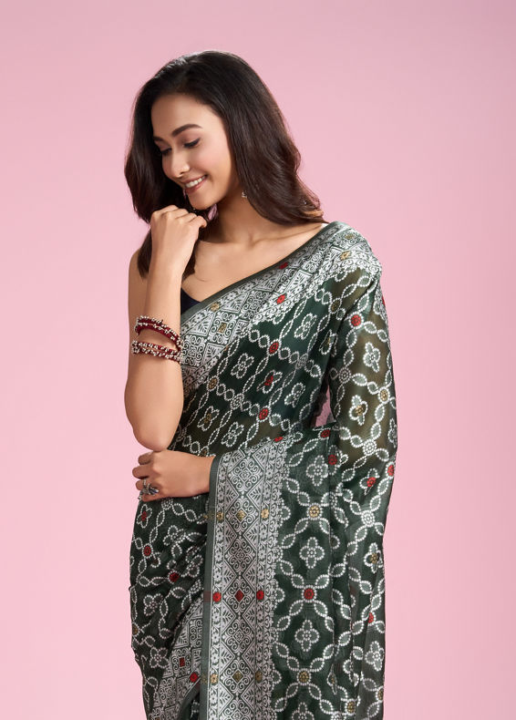 Mohey Women Regal Bottle Green Saree