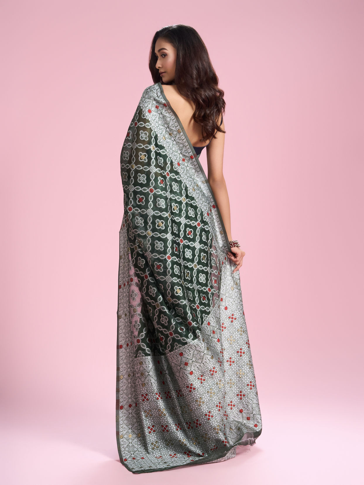 Mohey Women Regal Bottle Green Saree