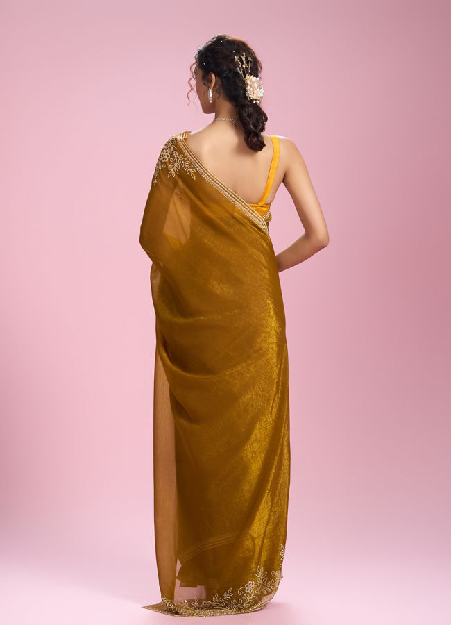 Mohey Women Mustard Yellow Chinon Saree