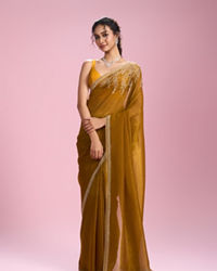 Mohey Women Mustard Yellow Chinon Saree