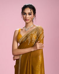 Mohey Women Mustard Yellow Chinon Saree