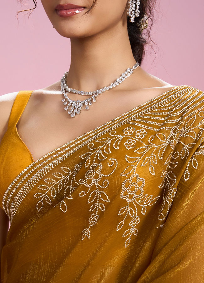 Mohey Women Mustard Yellow Chinon Saree