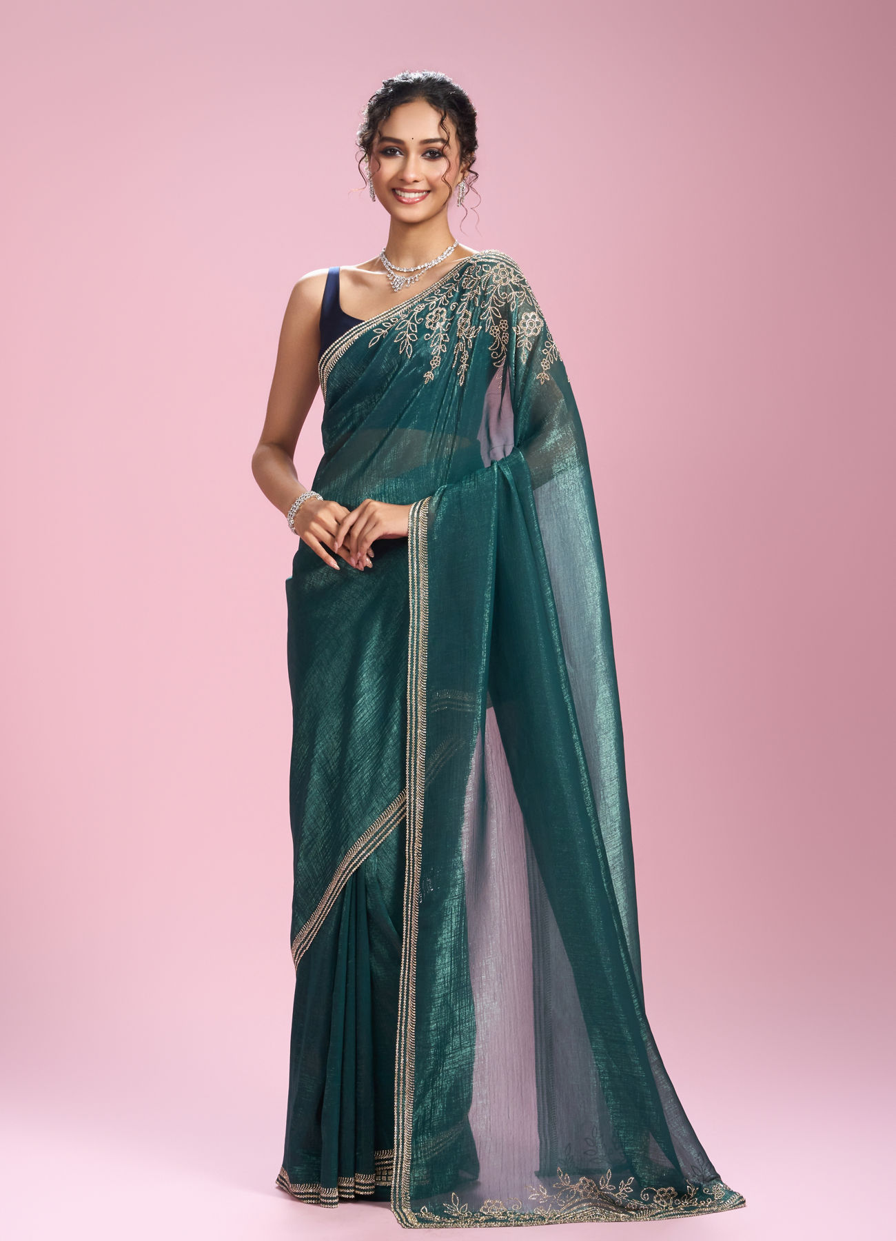 Mohey Women Sea Green Elegance Saree