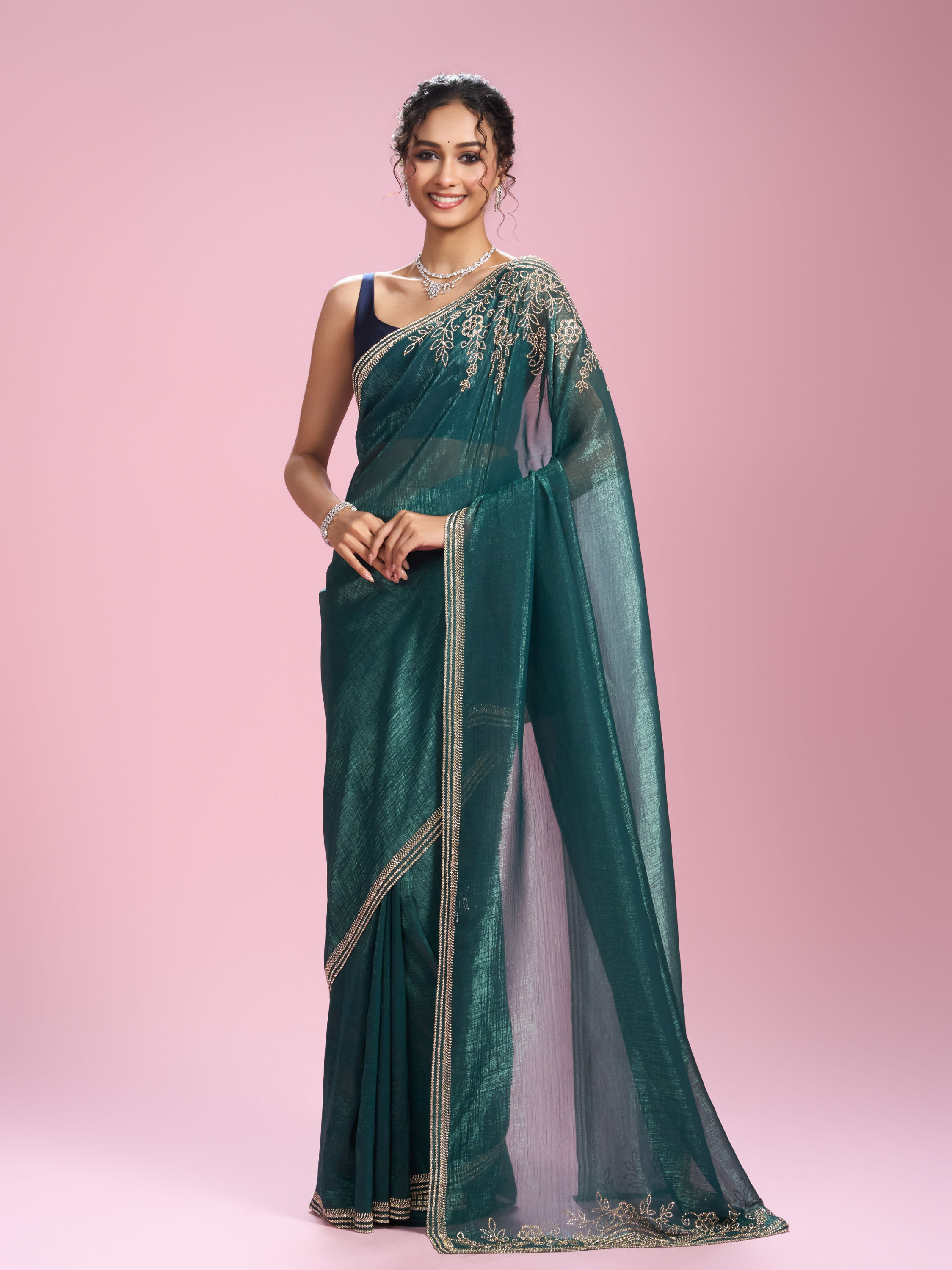 Mohey Women Sea Green Elegance Saree