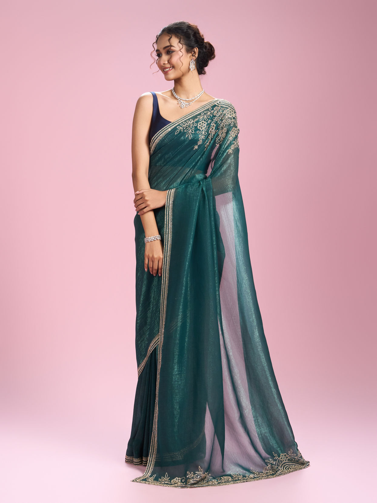 Mohey Women Sea Green Elegance Saree