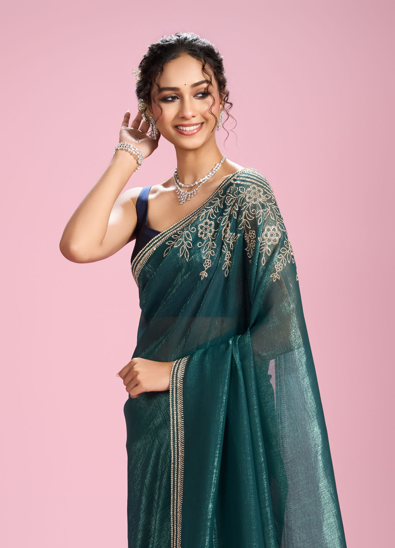 Mohey Women Sea Green Elegance Saree