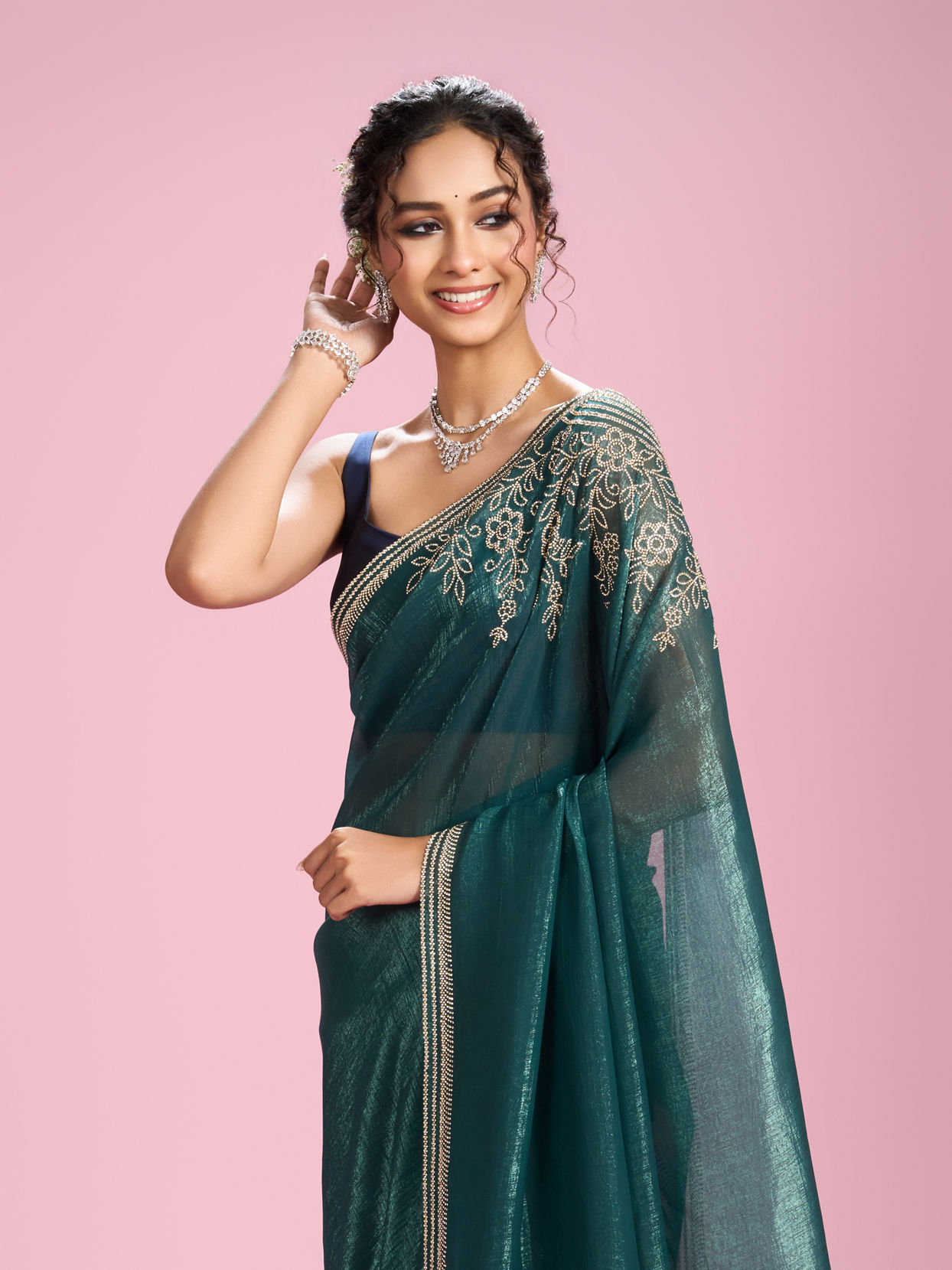 Mohey Women Sea Green Elegance Saree