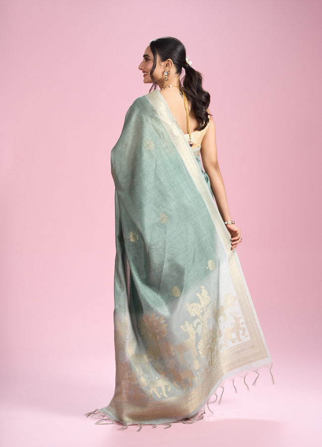 Mohey Women Pista Green Festive Elegance Saree