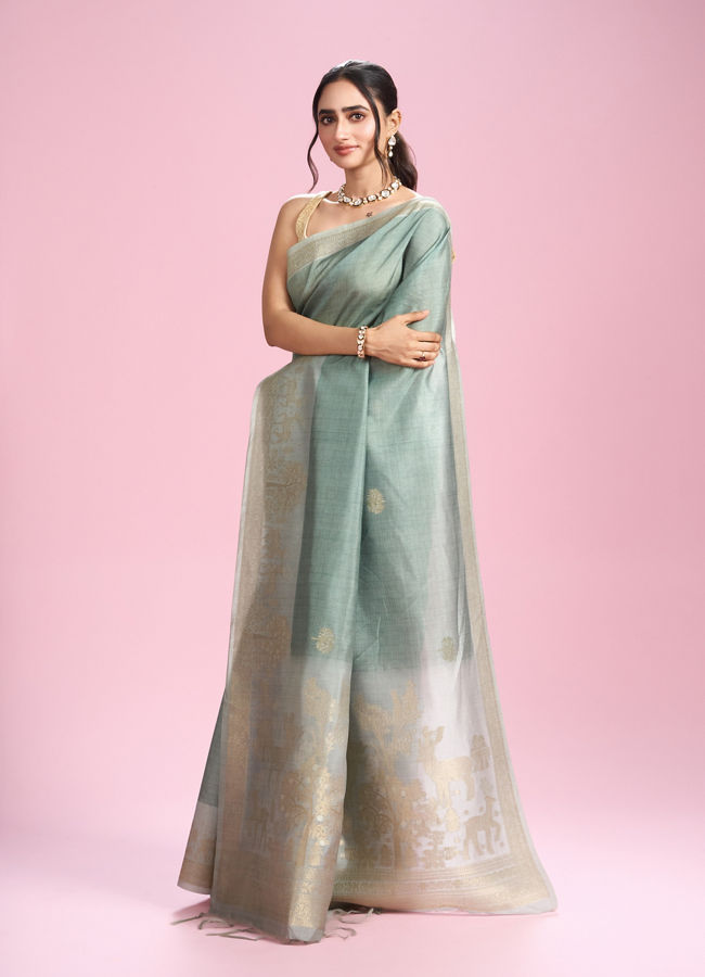 Mohey Women Pista Green Festive Elegance Saree