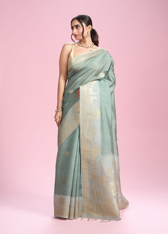 Mohey Women Pista Green Festive Elegance Saree