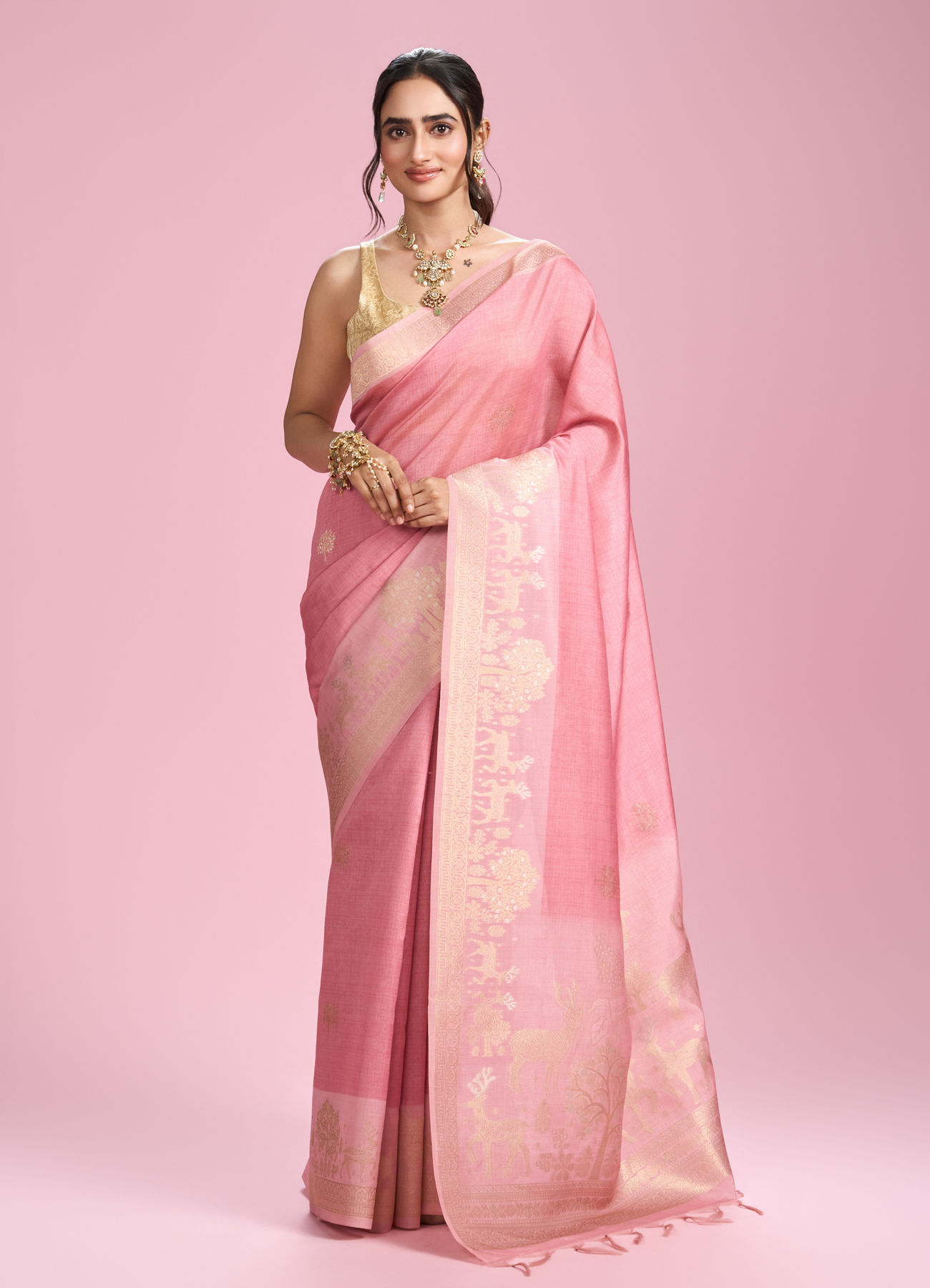 Mohey Women Pink Elegance Brilliance Saree