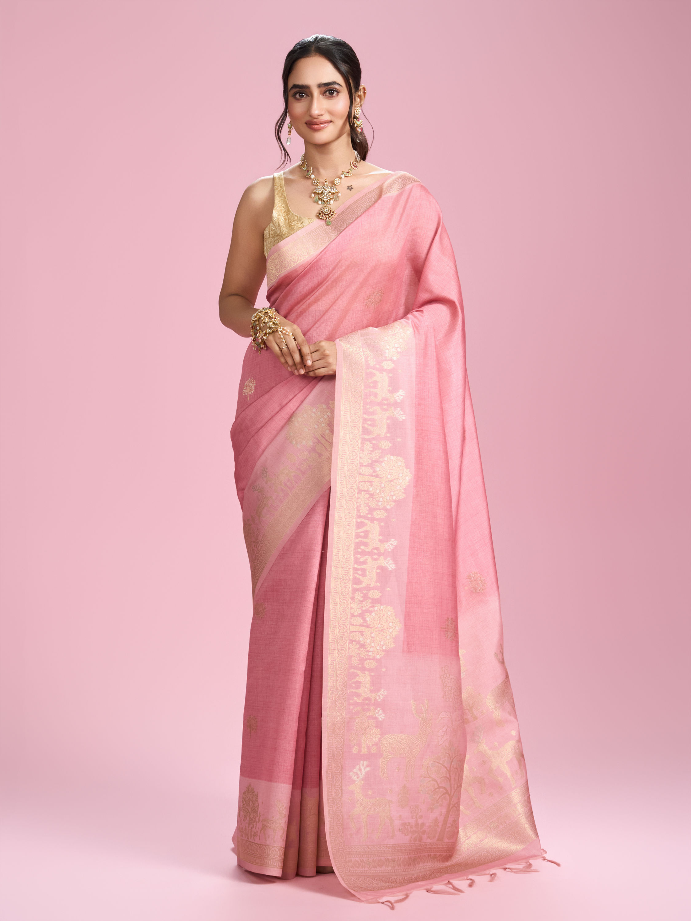 Mohey Women Pink Elegance Brilliance Saree