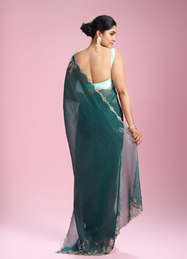 Mohey Women Sea Green Chinon Party Wear Saree