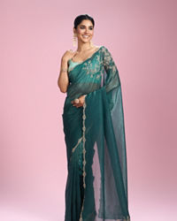Mohey Women Sea Green Chinon Party Wear Saree