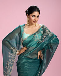 Mohey Women Sea Green Chinon Party Wear Saree