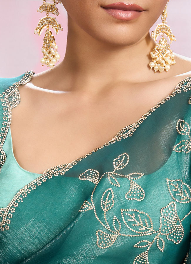 Mohey Women Sea Green Chinon Party Wear Saree