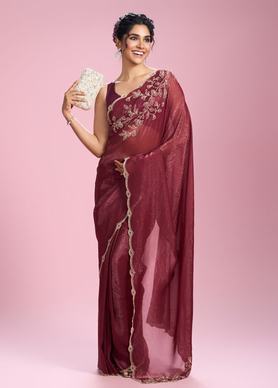 Mohey Women Coral Charm Chinon Saree