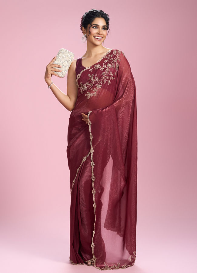 Mohey Women Coral Charm Chinon Saree