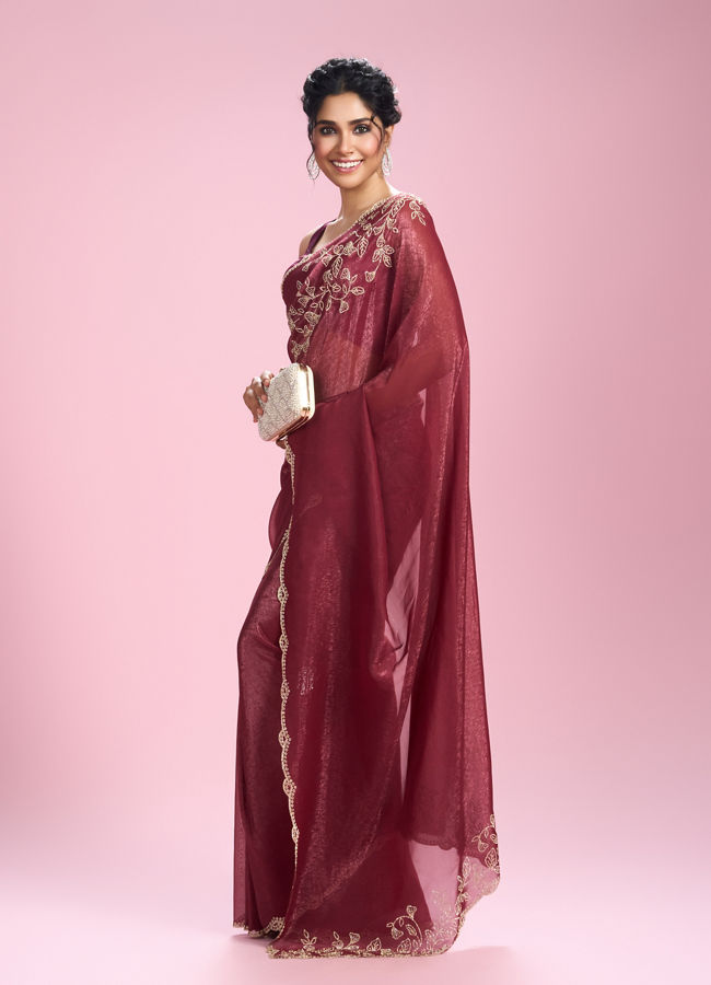 Mohey Women Coral Charm Chinon Saree