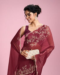 Mohey Women Coral Charm Chinon Saree