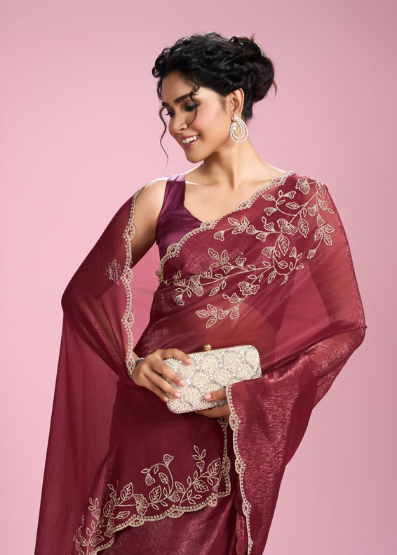 Mohey Women Coral Charm Chinon Saree
