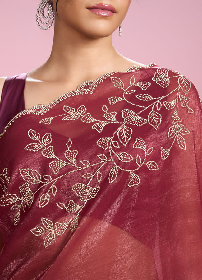 Mohey Women Coral Charm Chinon Saree
