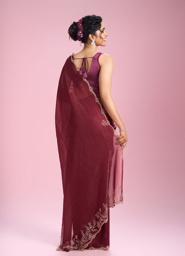 Mohey Women Coral Charm Chinon Saree
