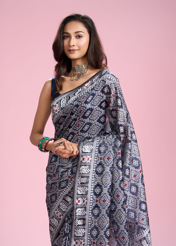 Mohey Women Mesmerizing Indigo Blue Saree