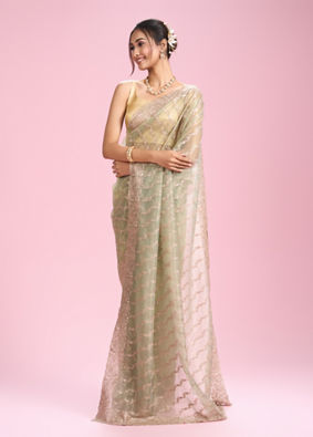 Mohey Women Pista Green Net Enchantment Saree